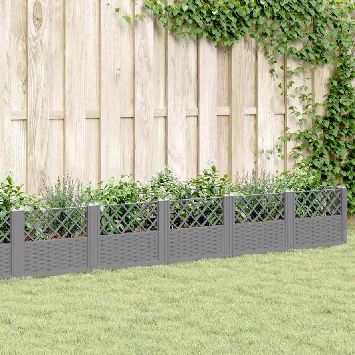 Non Communiqué Gris Vidaxl Jardinière Avec Piquets Clair 363,5X43,5X43,5 Cm Pp, Bac À Fleurs, Support De Jardinière, Support De Fleurs, Bac 368028 - Image 3