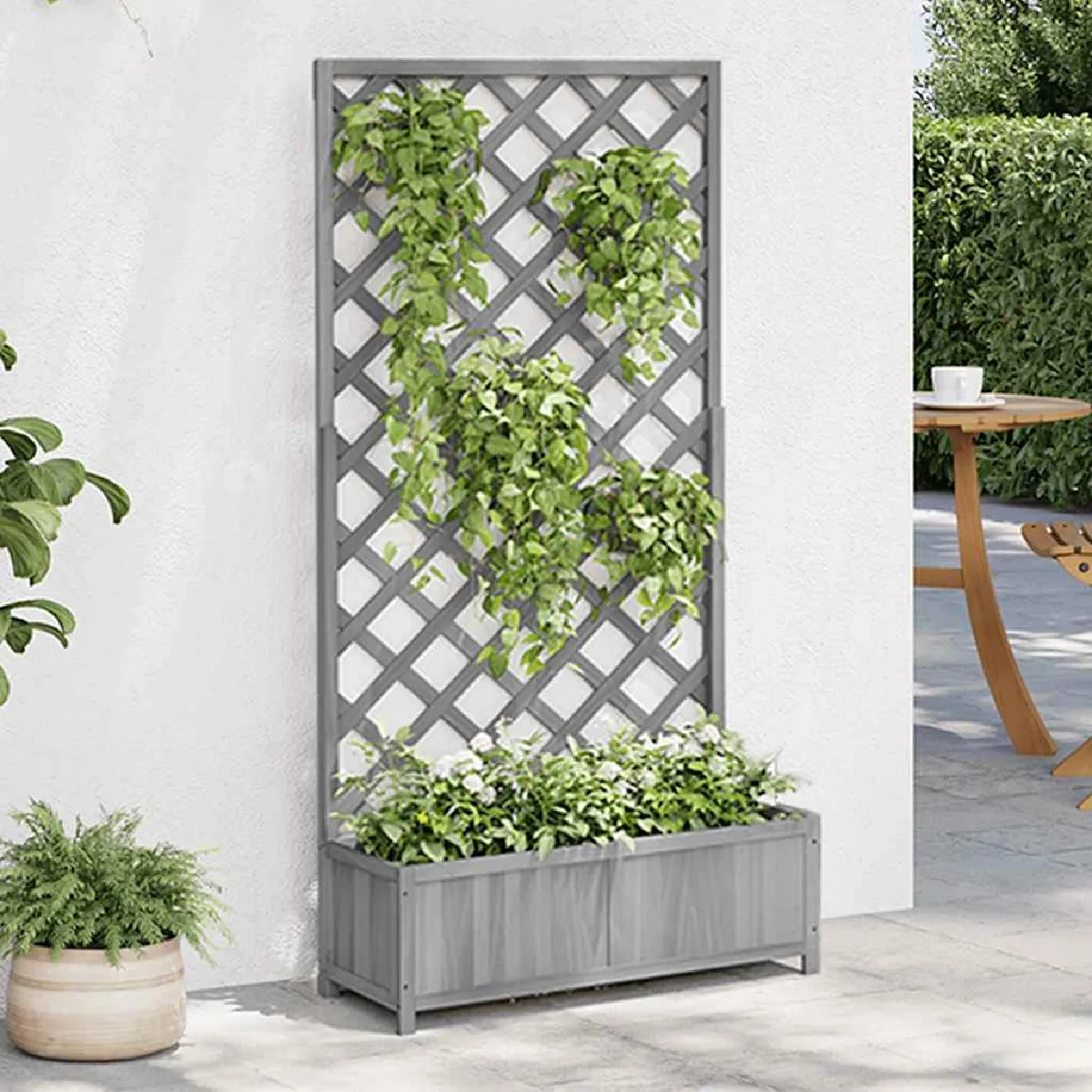 vidaXL Jardinière avec treillis - Gris