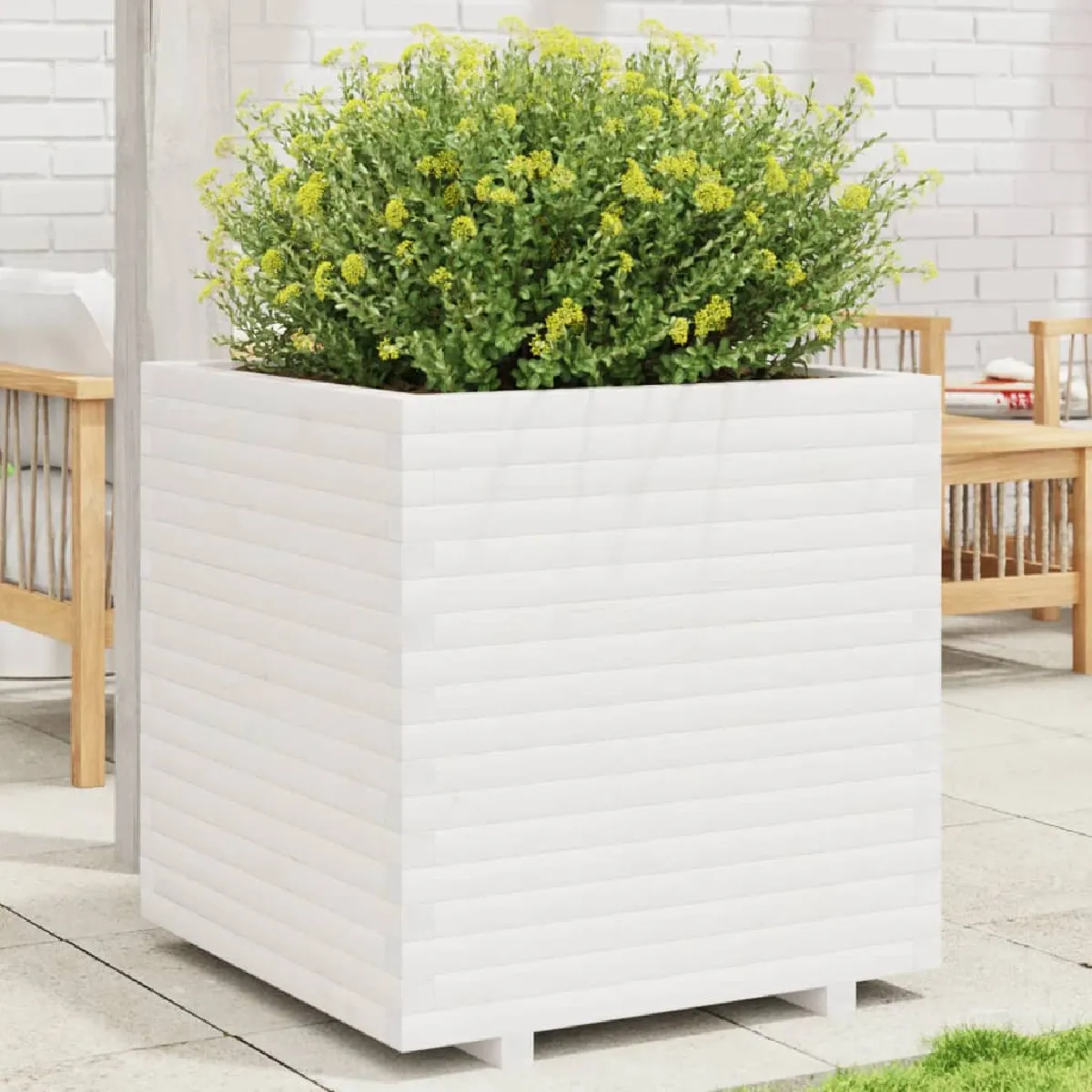 Non Communiqué Blanc Jardinière 70X70x72,5 Cm Bois De Pin Massif - Image 3