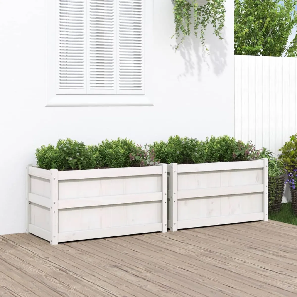 VidaXL - Jardinières - Bois de pin - 2 pièces - Blanc - Image 2