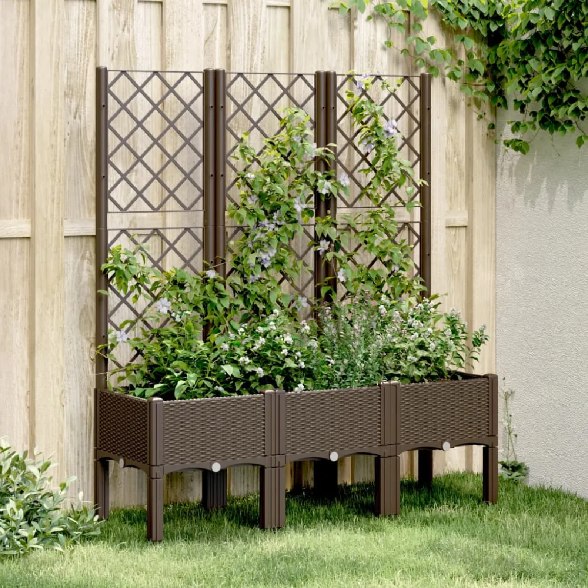 vidaXL Jardinière avec Treillis Lit Surélevé Bac à Fleurs Pot de Plantes Boîte à Fleurs Jardin Patio Terrasse Extérieur 367930 - vue 3