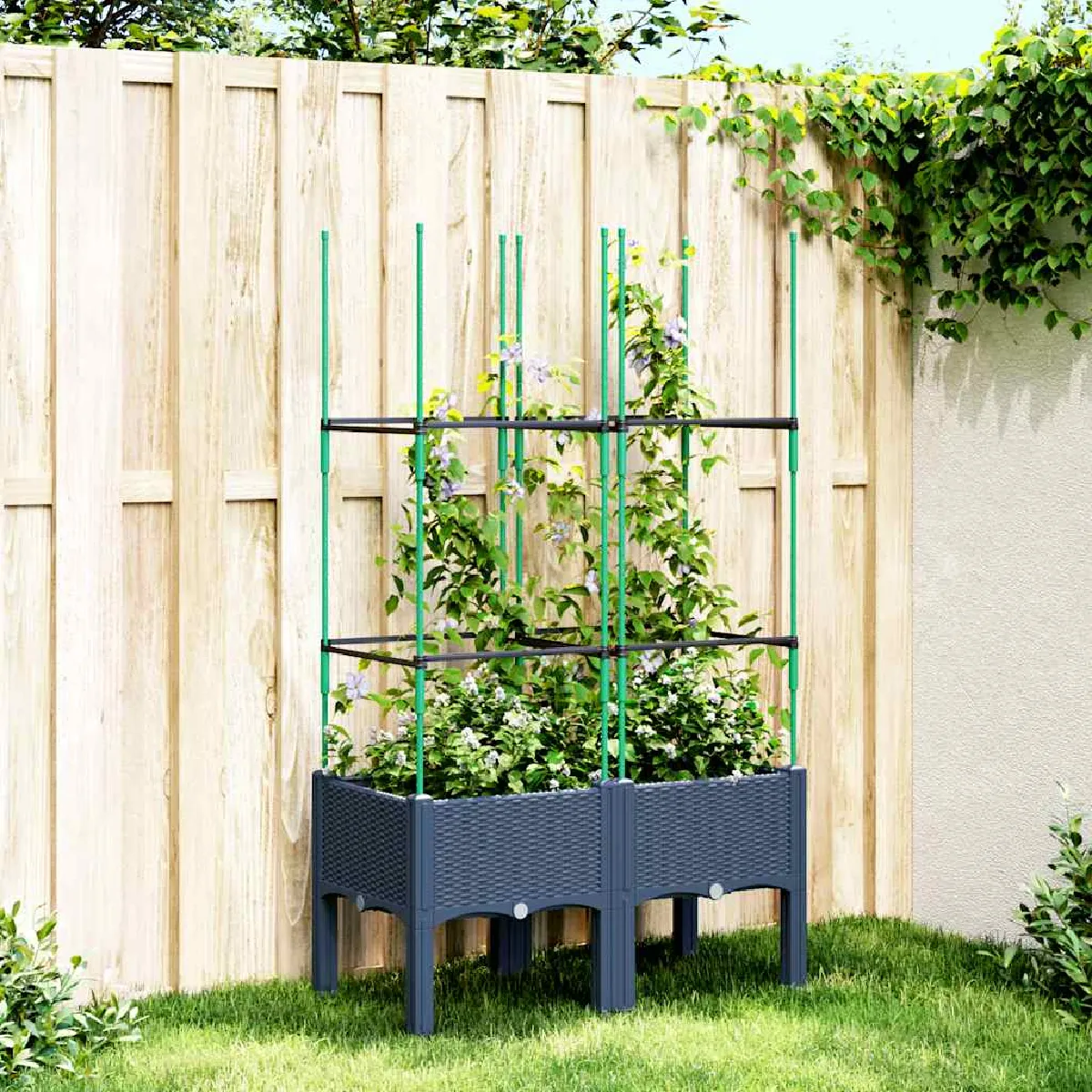 vidaXL Jardinière avec Treillis - Bleu Gris