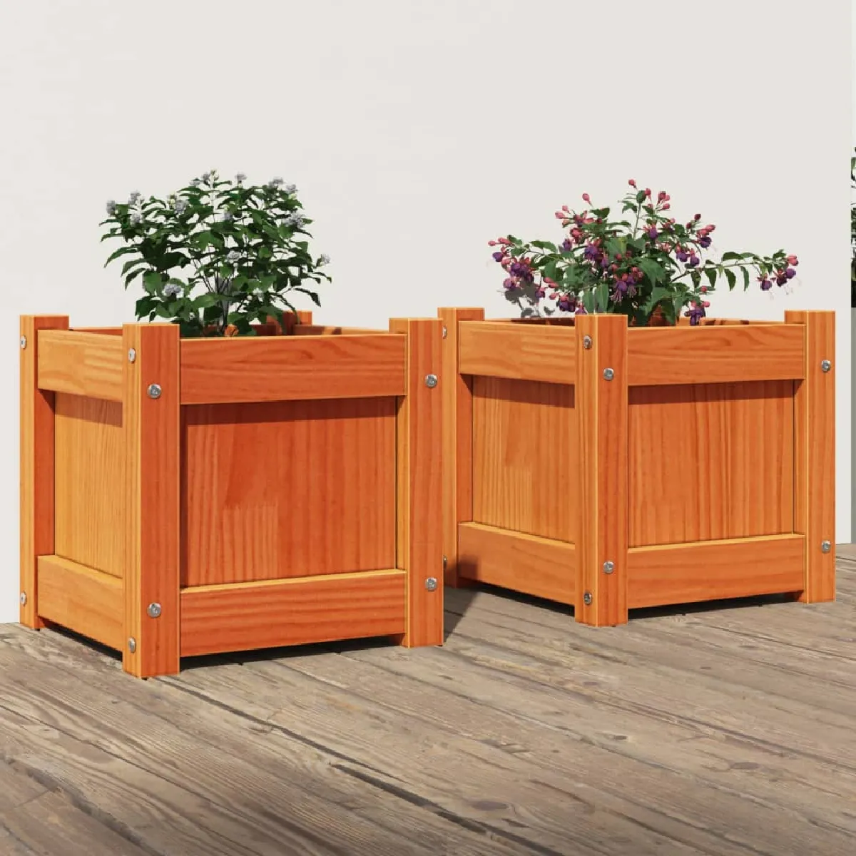vidaXL Jardinières 2 pcs cire bois de pin massif - vue 2