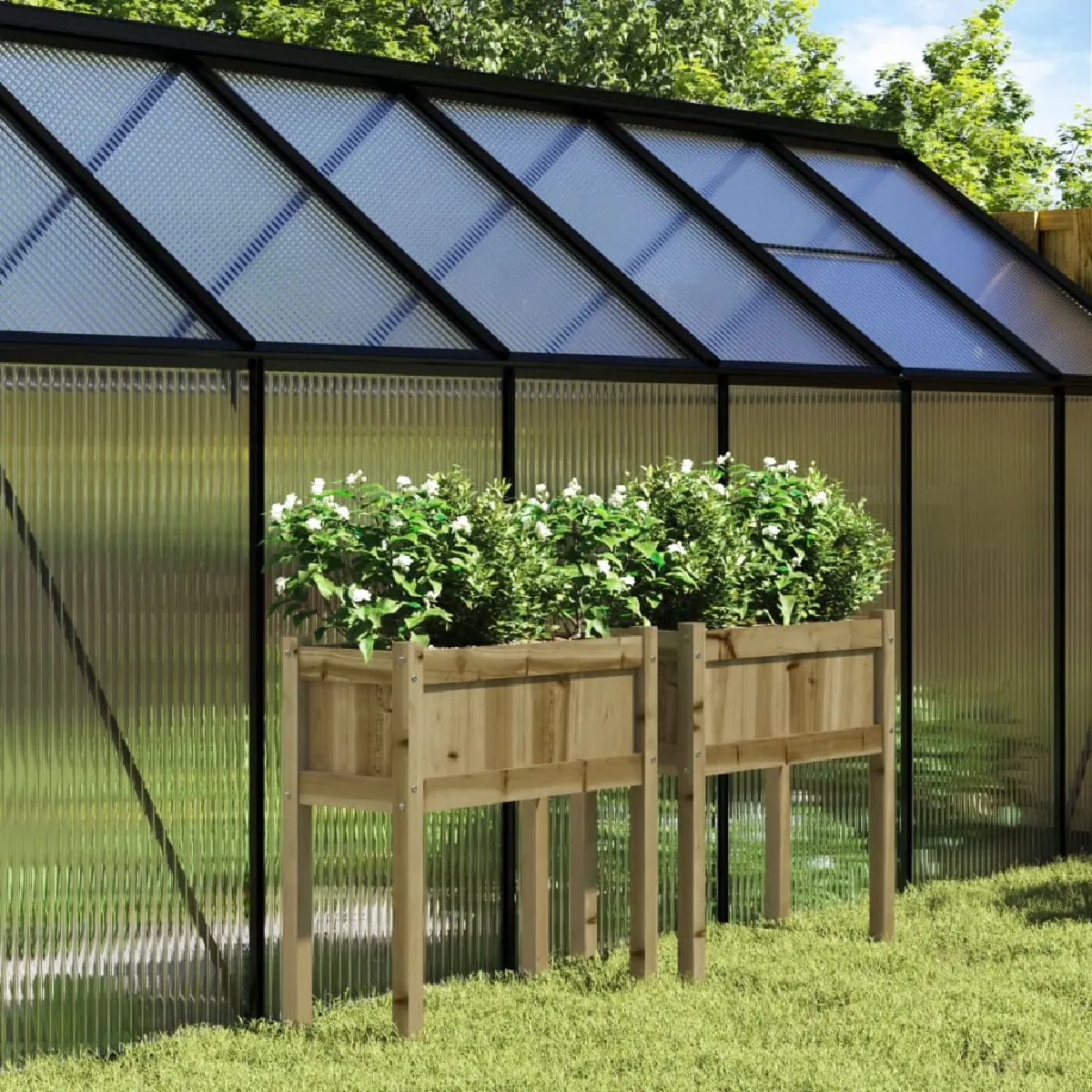 Non Communiqué Beige Jardinières 2 Pcs Avec Pieds Bois De Pin Imprégné - Image 2