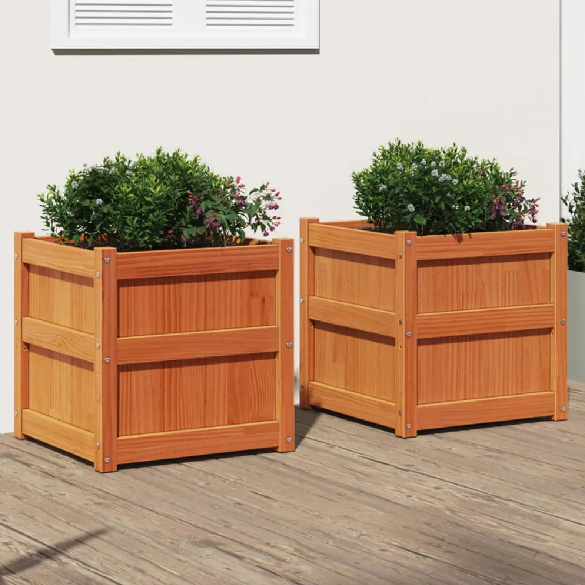 Non Communiqué Marron Vidaxl Jardinières 2 Pcs Cire Bois De Pin Massif 837429 - Image 3