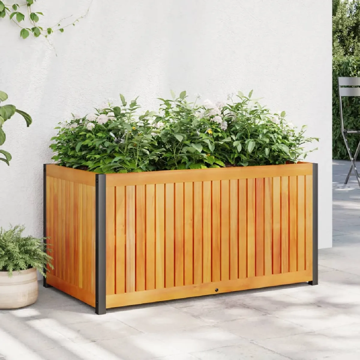 vidaXL Jardinière 85x45x44 cm bois massif d'acacia et acier jardinière d'extérieur bac à fleurs bac à pommes de 367611 - vue 2