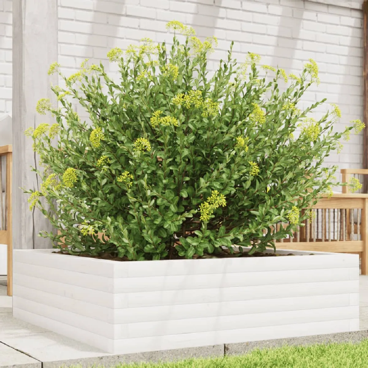 Vidaxl Blanc Jardinière 80X80x23 Cm - Bois De Pin Massif