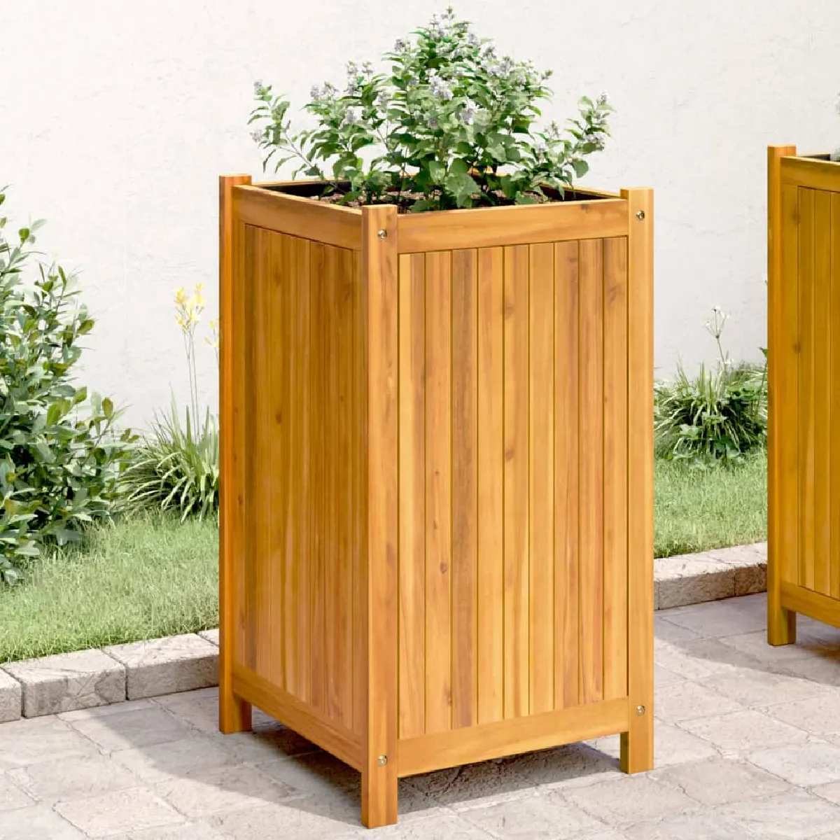 vidaXL Jardinière Acacia avec Doublure - vue 1