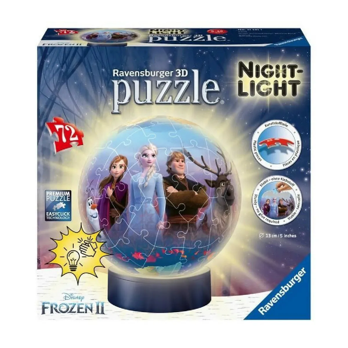 Puzzle Ball 3D 72 pièces illuminé : La Reine des Neiges 2 Frozen 2 Ravensburger France - vue 2