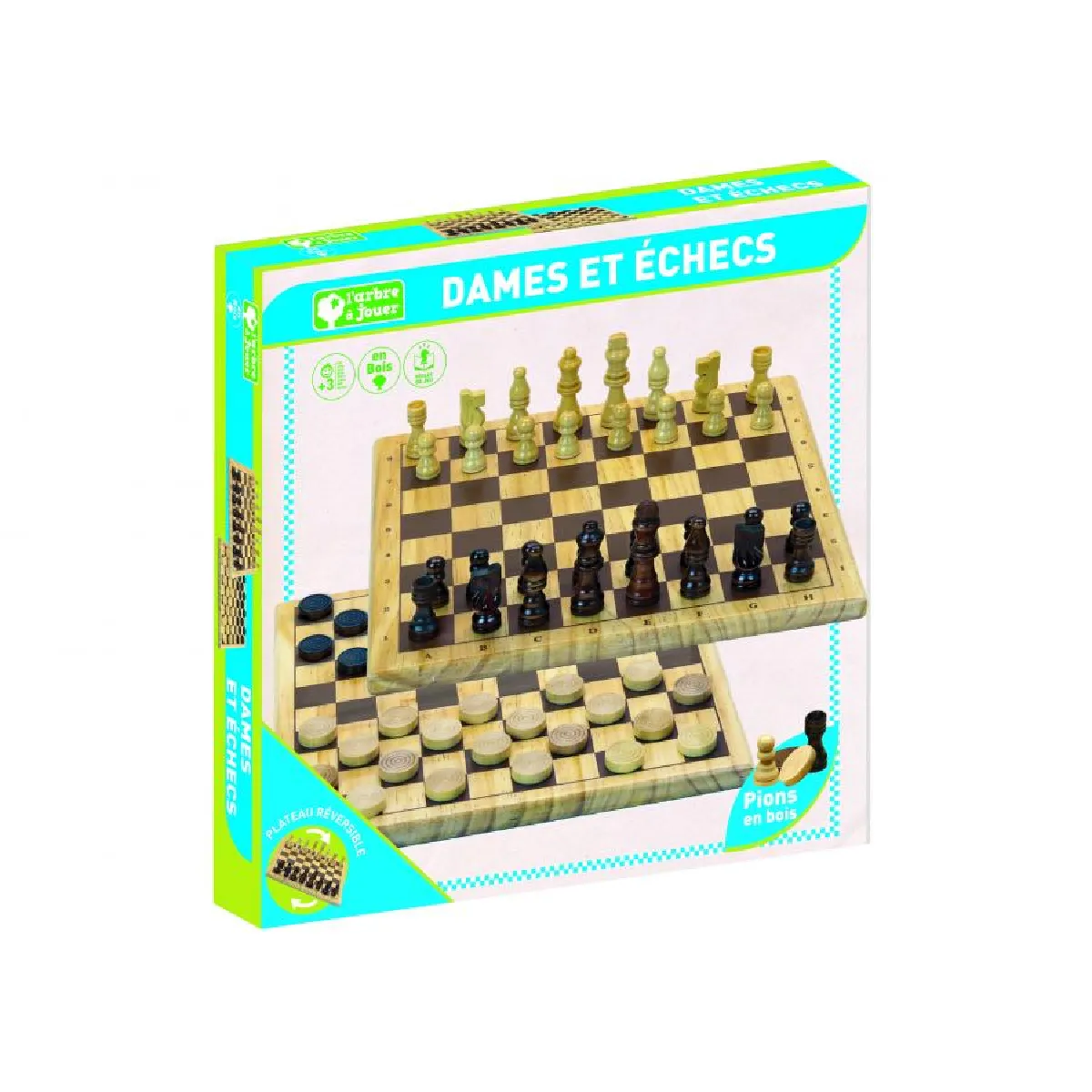 JEUJURA  Jeux de dames et d'&eacute;checs en bois