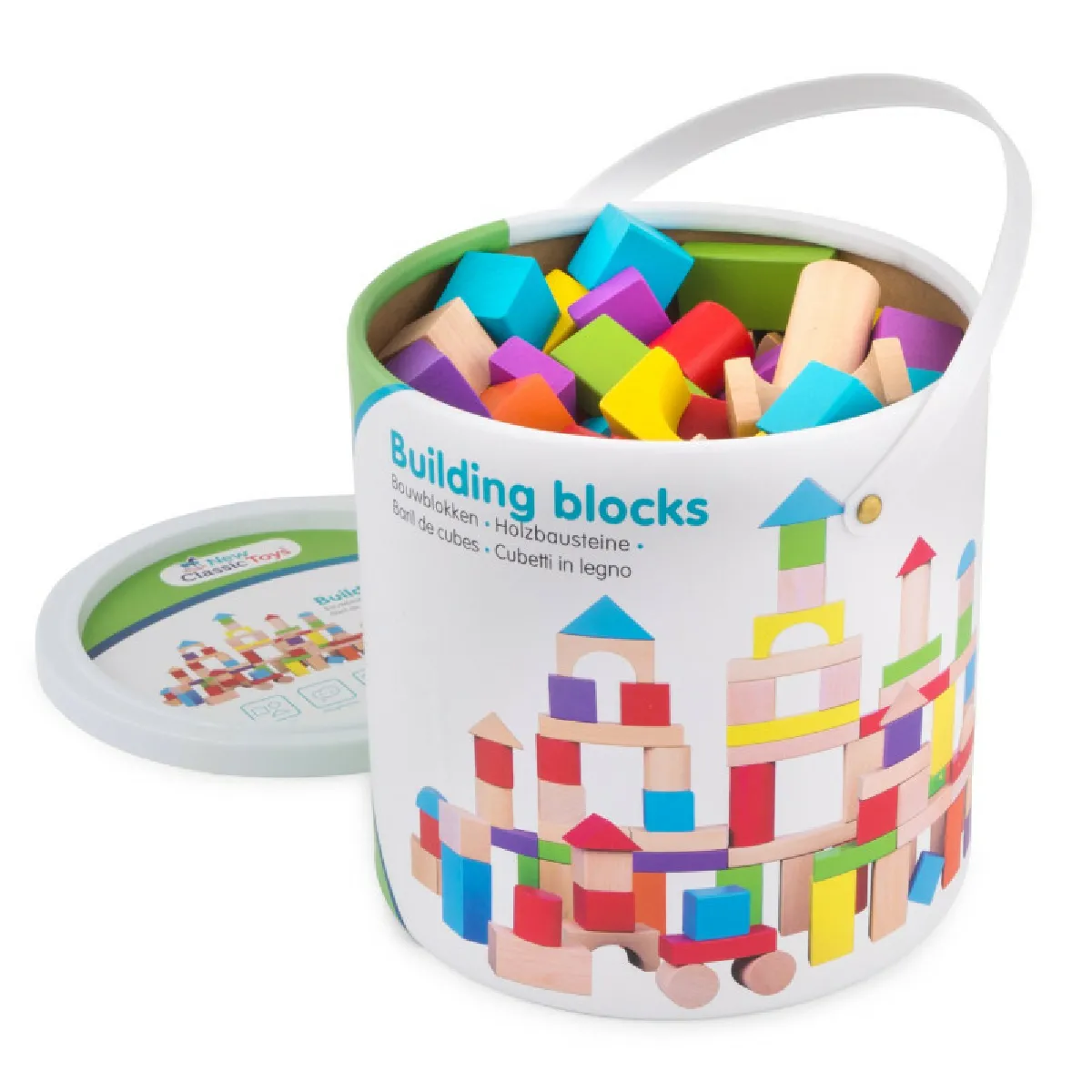 New Classic Toys Baril De Cubes En Bois - Multicolore