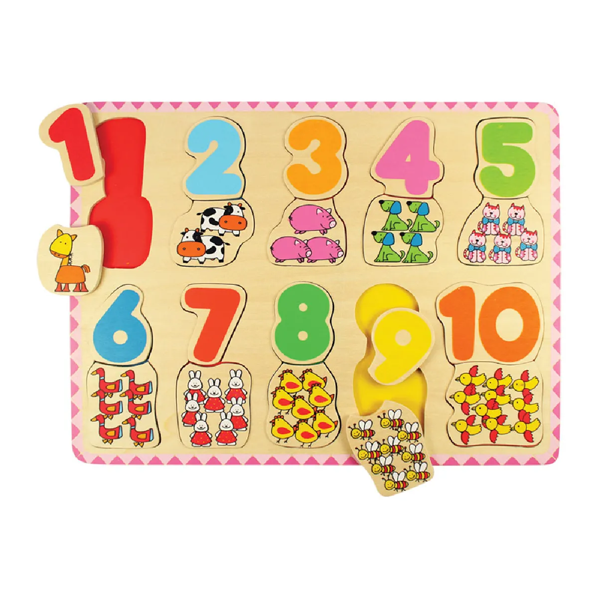Bigjigs toys Puzzle éducatif en bois chiffres et couleurs - 20 pièces