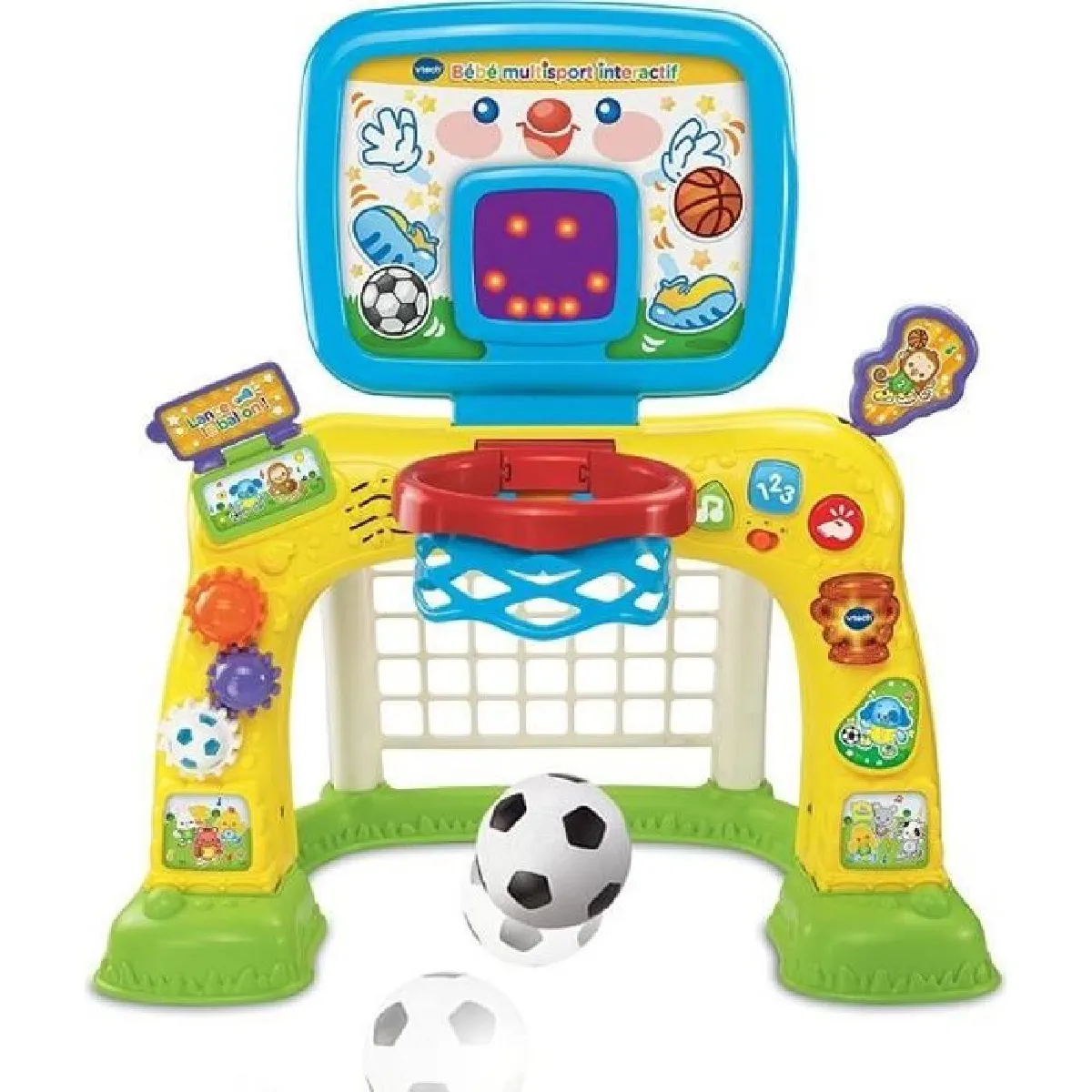 VTech Bébé Multisport Interactif Structure de Motricité Bébé 2 en 1 Cage de Foot Panier de Basket avec Tableau de Score et Ballons Cadeau Enfant Dès Contenu en Français - vue 3