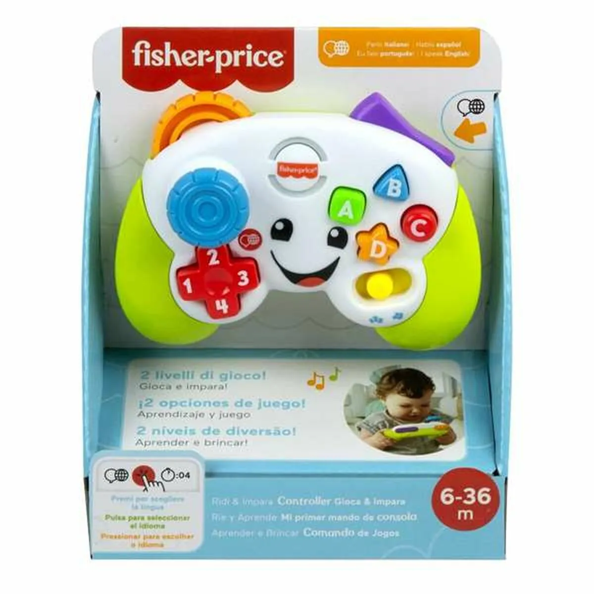 Fisher Price Jouet Rires et Éveil pour bébé et Tout Petit Manette de Jeu et d’Apprentissage Version: Anglais UK Italien Portuguese Espagnol Castillan HHX11