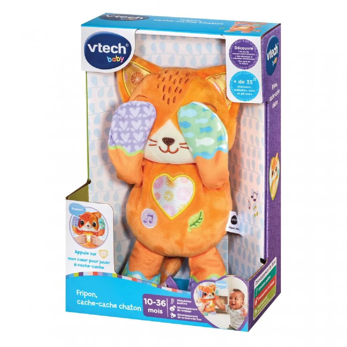 VTech Fripon Cache Cache Chaton Peluche Bébé Coucou Caché Chat Interactif Jouet d'Éveil Musical et Sensoriel Cadeau Bébé Dès Contenu en Français - vue 7
