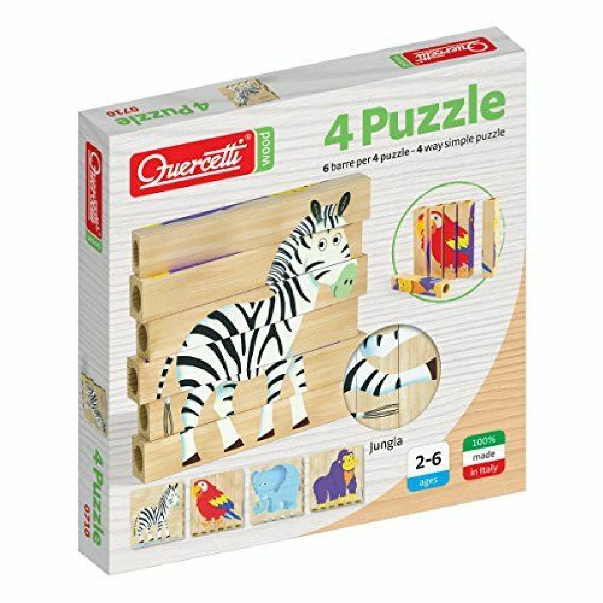 Quercetti puzzle jungle en bois, 4 puzzles