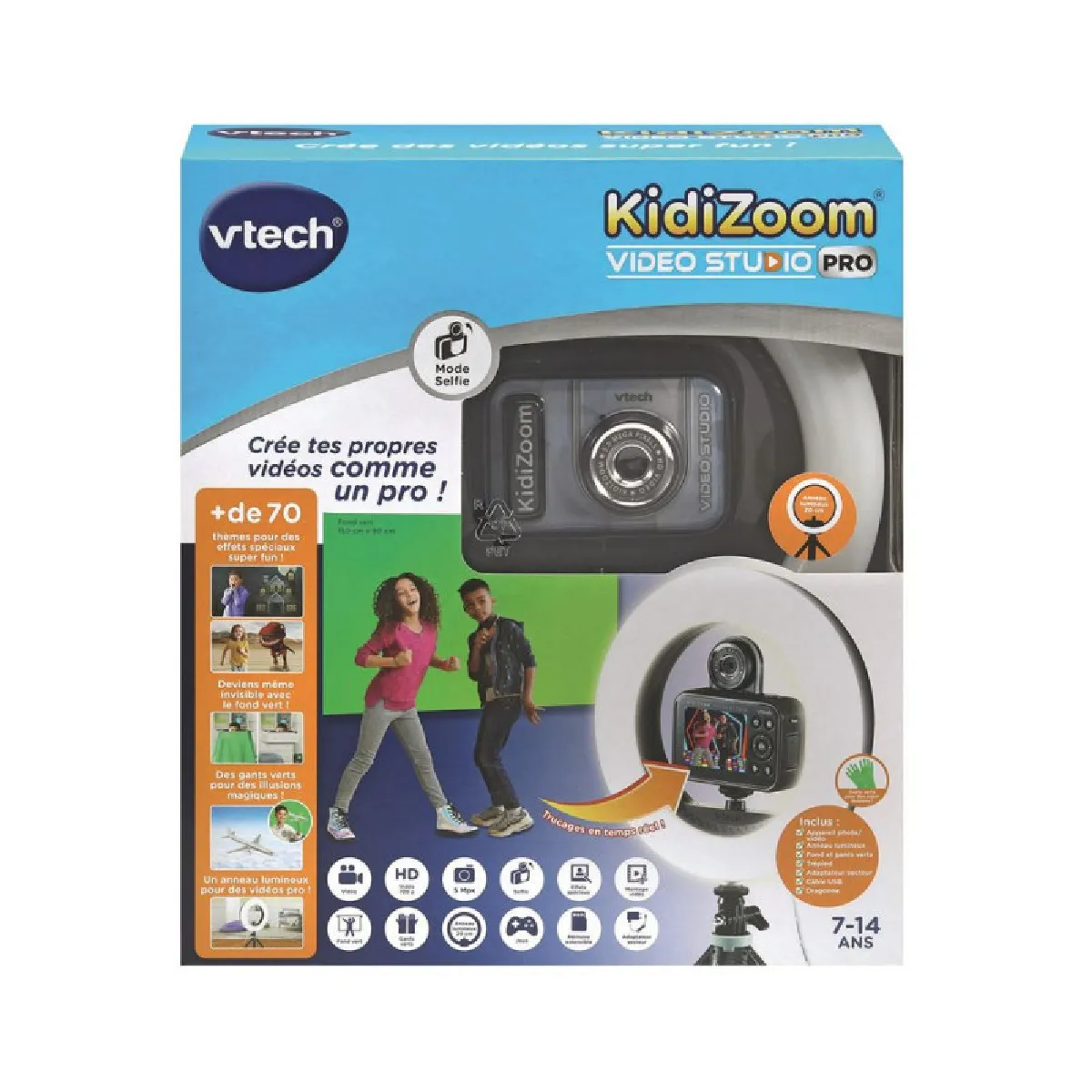 VTech KidiZoom Vidéo Studio PRO Appareil Photo Numérique Enfant Selfie Vidéo HD Écran Couleur avec Ring Trépied Fond et Gants Verts Cadeau de à Contenu en Français - vue 8