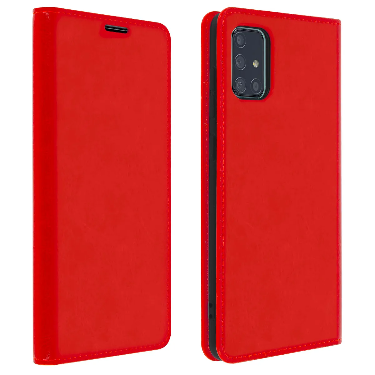 Avizar Rouge Étui Pour Samsung Galaxy A51 Cuir Véritable Porte Cartes Support Vidéo