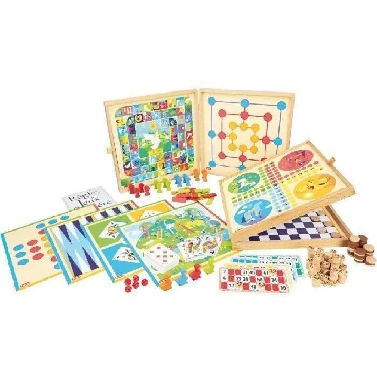 Jeujura Coffret Jeux De Société En Bois : 150 Règles - Pions Bois