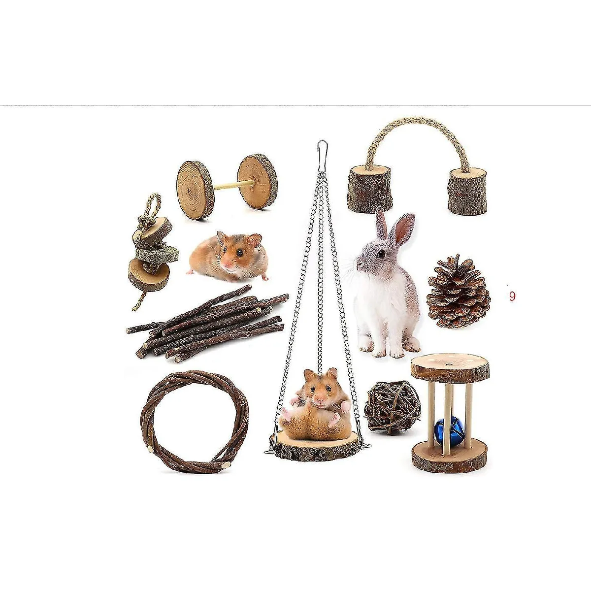 Comparer les prix de Jouet à mâcher pour hamster 9 pièces en bois de pin naturel pour soins dentaires Jouet à mâcher pour cochon d'Inde Rat.