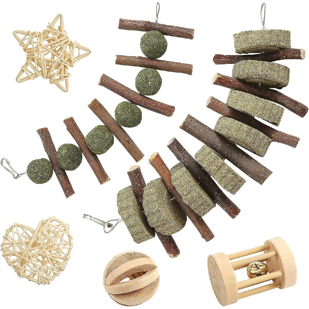 Comparer les prix de Jouets pour lapin pour les dents - Jouets à mâcher pour lapin en bâtonnets de pommes et boules de jeu bio