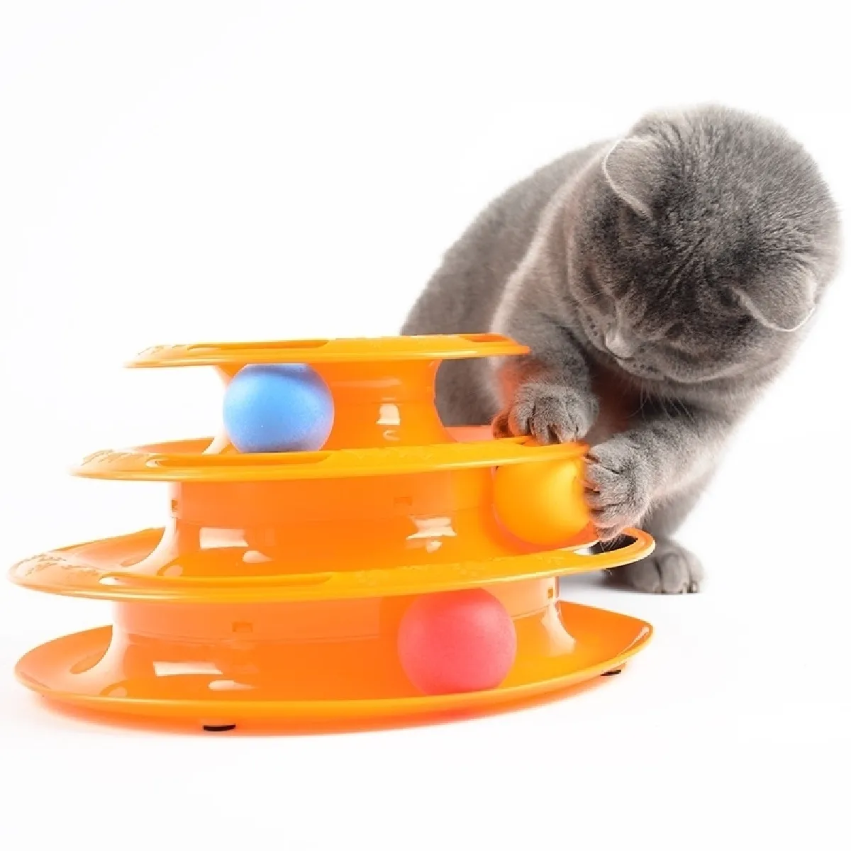 Meilleurs prix pour Jouet pour Animaux Orange chats Balls Tracks Tour interactif de 3 couches de jouets