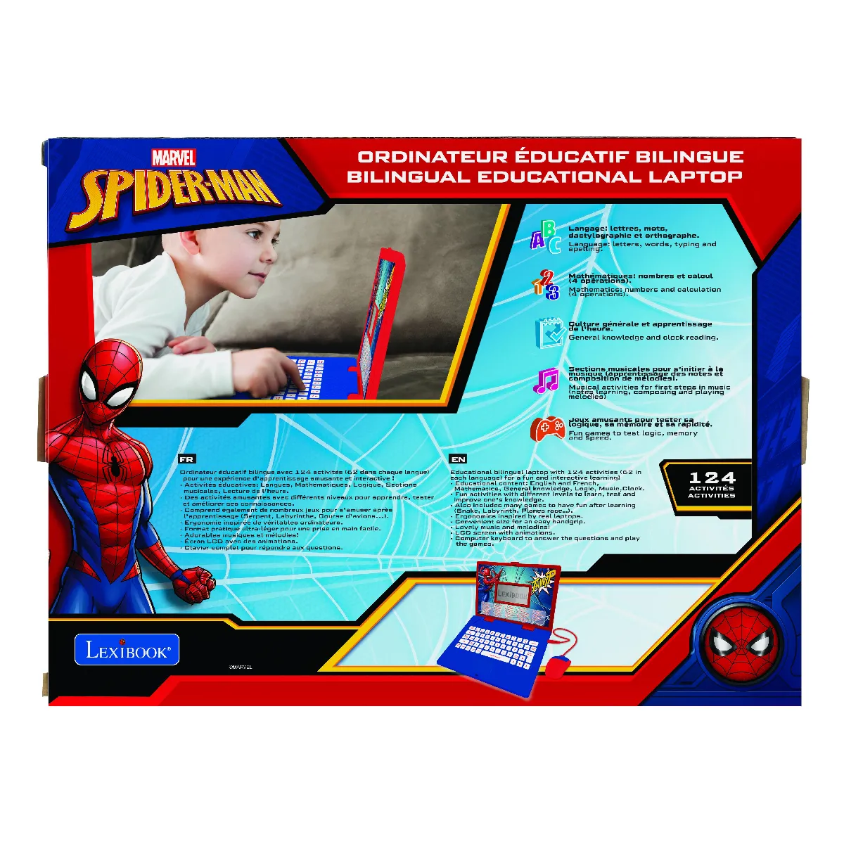 Lexibook Ordinateur éducatif bilingue Spider-Man