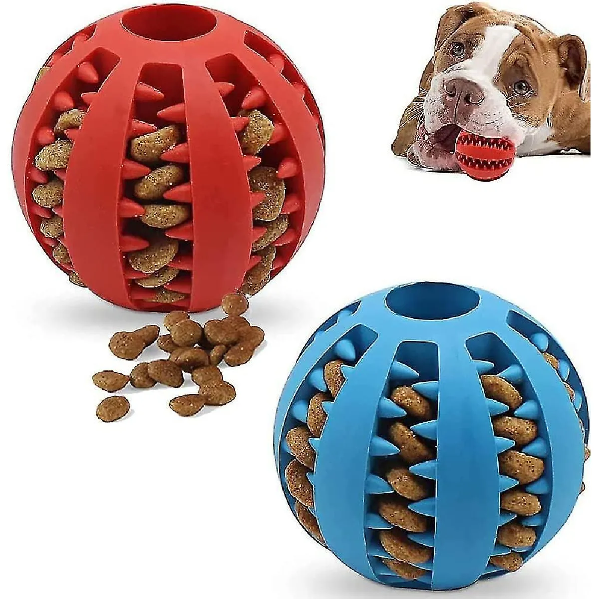 Comparer les prix de Jouet boule pour chien - Jouets boules pour petit/moyen/grand chien, chiots et chats, boules pour nettoyer les dents - boules rouges et bleues 5cm 2pi