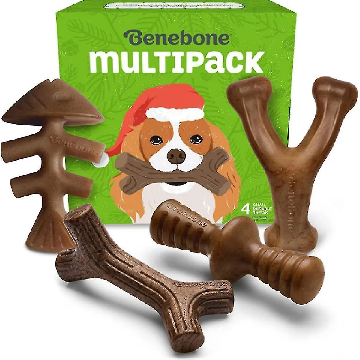 Comparer les prix de Holiday 4-pack Durable Dog Chew Toys For Aggressive Chewers Real Flavors (Jouets à mâcher durables pour chiens agressifs)