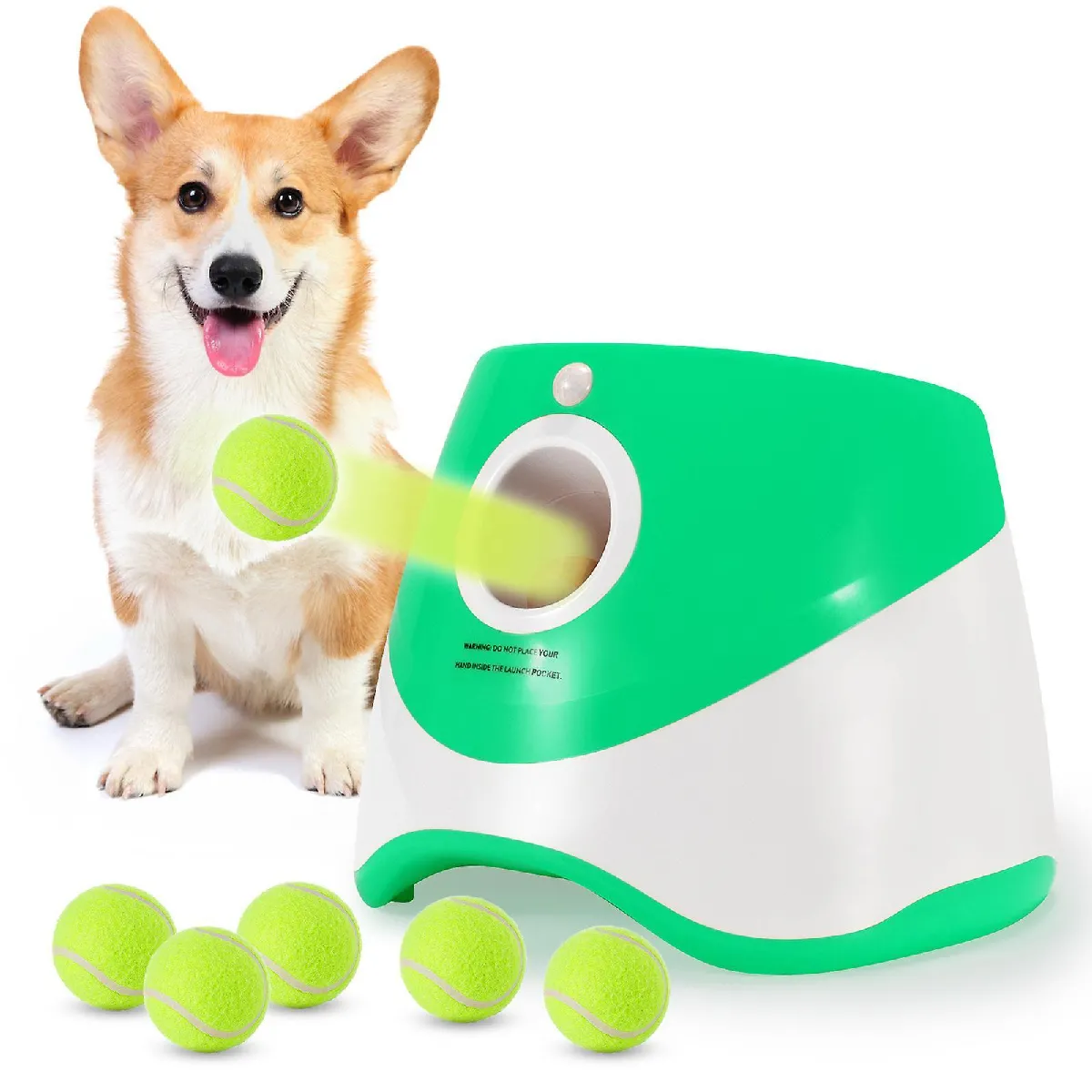Comparer les prix de Lanceur de balles automatique interactif pour chiens, machine de lancer de balles de tennis pour chien pour petite taille moyenne (3/6/9 balles incluses) M21