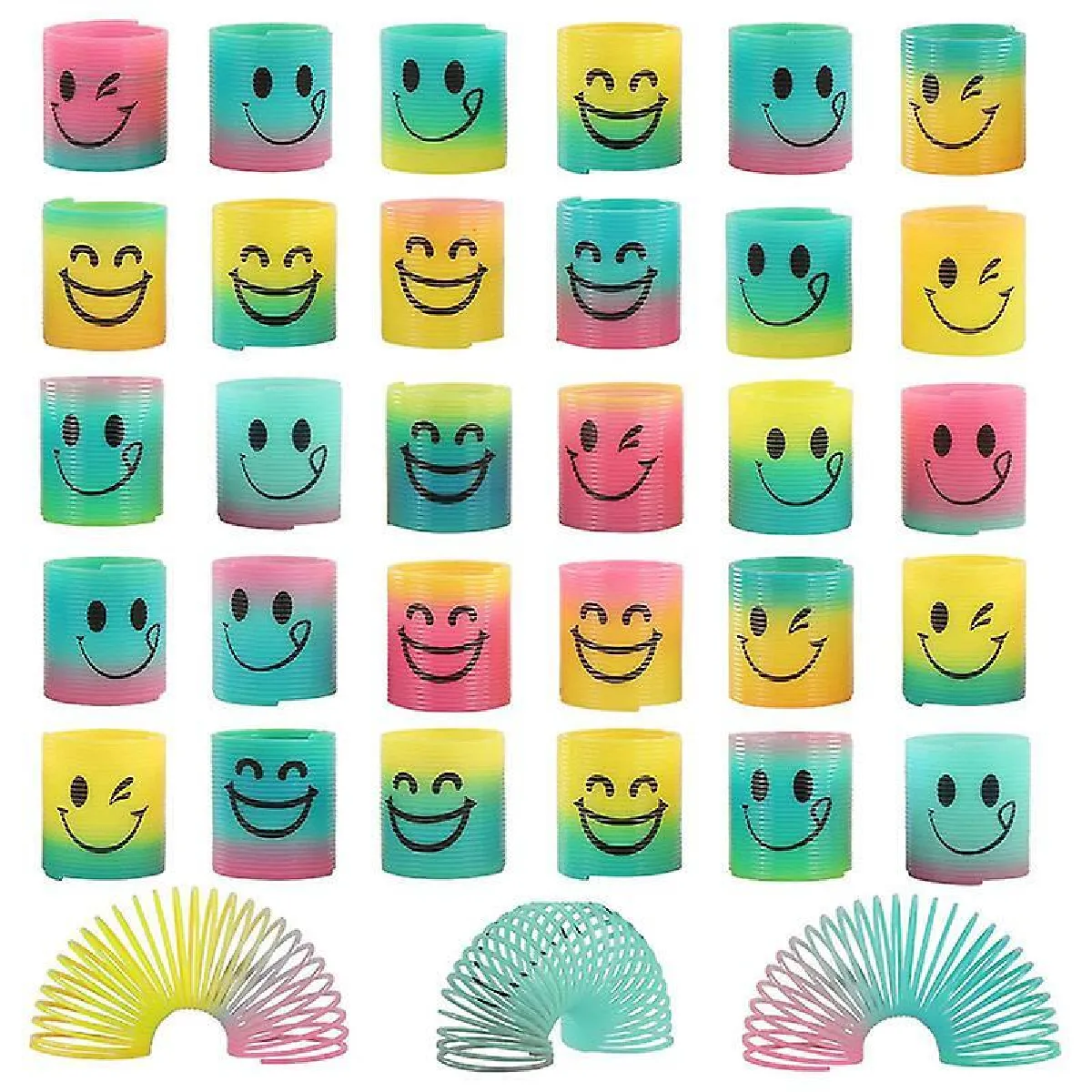 Meilleurs prix pour Bounce Toys 30pcs Party Favors Rainbow Toys Small Favors, Colorful Bouncy Rings, Kindergarten Toys Smiley Spring Rings