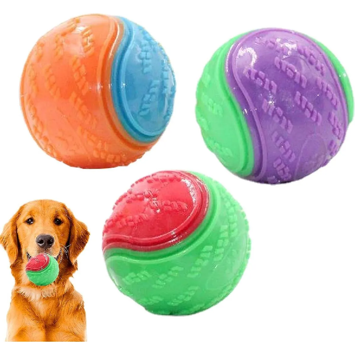 Comparer les prix de balle de Chien Grinçante 3pcs, balle De Chien Interactive, Durable, Durable, Jouet De Taille De Balle De Tennis, mâcher des Balles de Chien de Jeu Interactives Douces de Dentition Durables