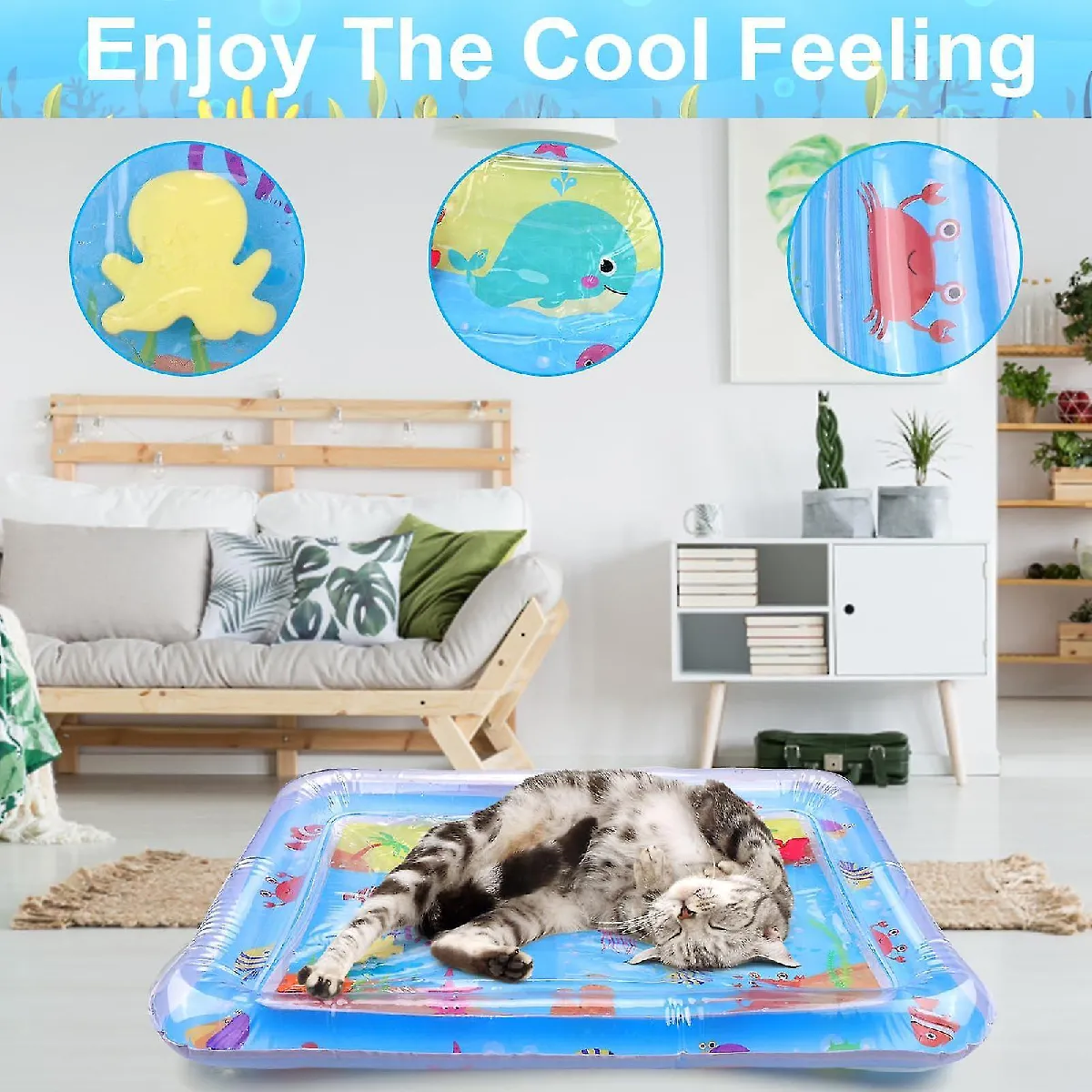 Jeu Interactif Chat Chien Tapis D'eau Pour Chat - Jouet Sensoriel Avec Poisson, PVC, Taille M Ou S - Coussin De Refroidissement, Jeu Intérieur/ Extérieur Coussin Rafraichissant Animaux