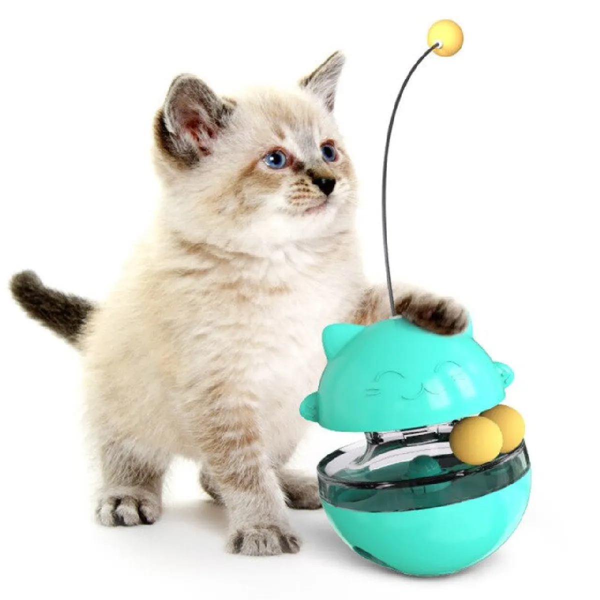 Jouet de chat tournant secouant boule de nourriture fuite bâton drôle tapas réglable nourriture lente interaction pour attirer l'attention puzzle jeu & 124 ; jouet de chat (bleu)