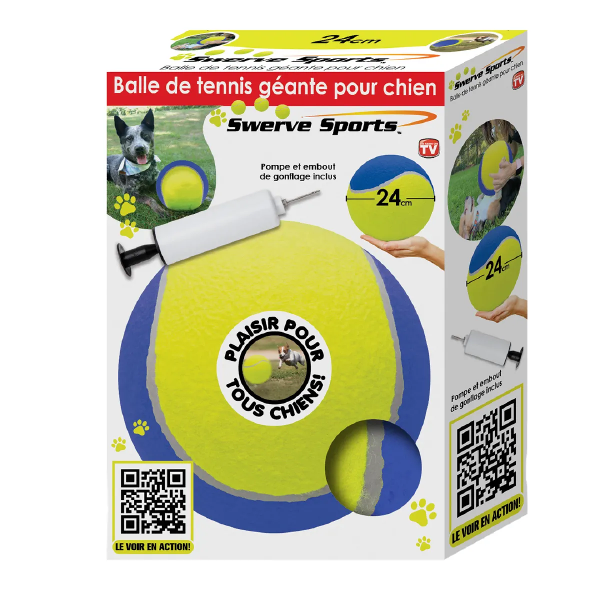 Balle de tennis géante INCREDIBALL - VENTEO - Jouet pour chien - 24cm de diamètre - Pompe de gonflage inclus