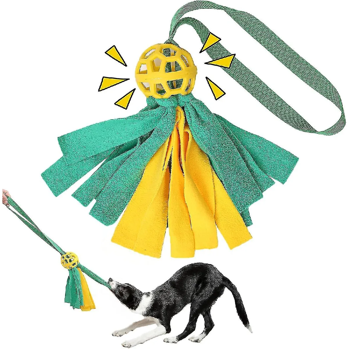Meilleurs prix pour Jouets à tirer pour chien avec balle équipée d'une cloche, jouets à mâcher en corde pour chien, jouets interactifs résistants et durables pour l'entraînement et l'activité jaune et vert