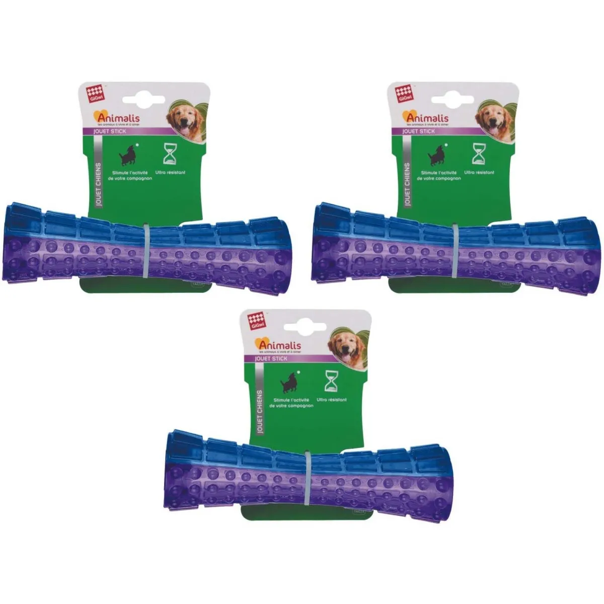 Comparer les prix de Stick chien en plastique coloré 15 cm (Lot de 3).