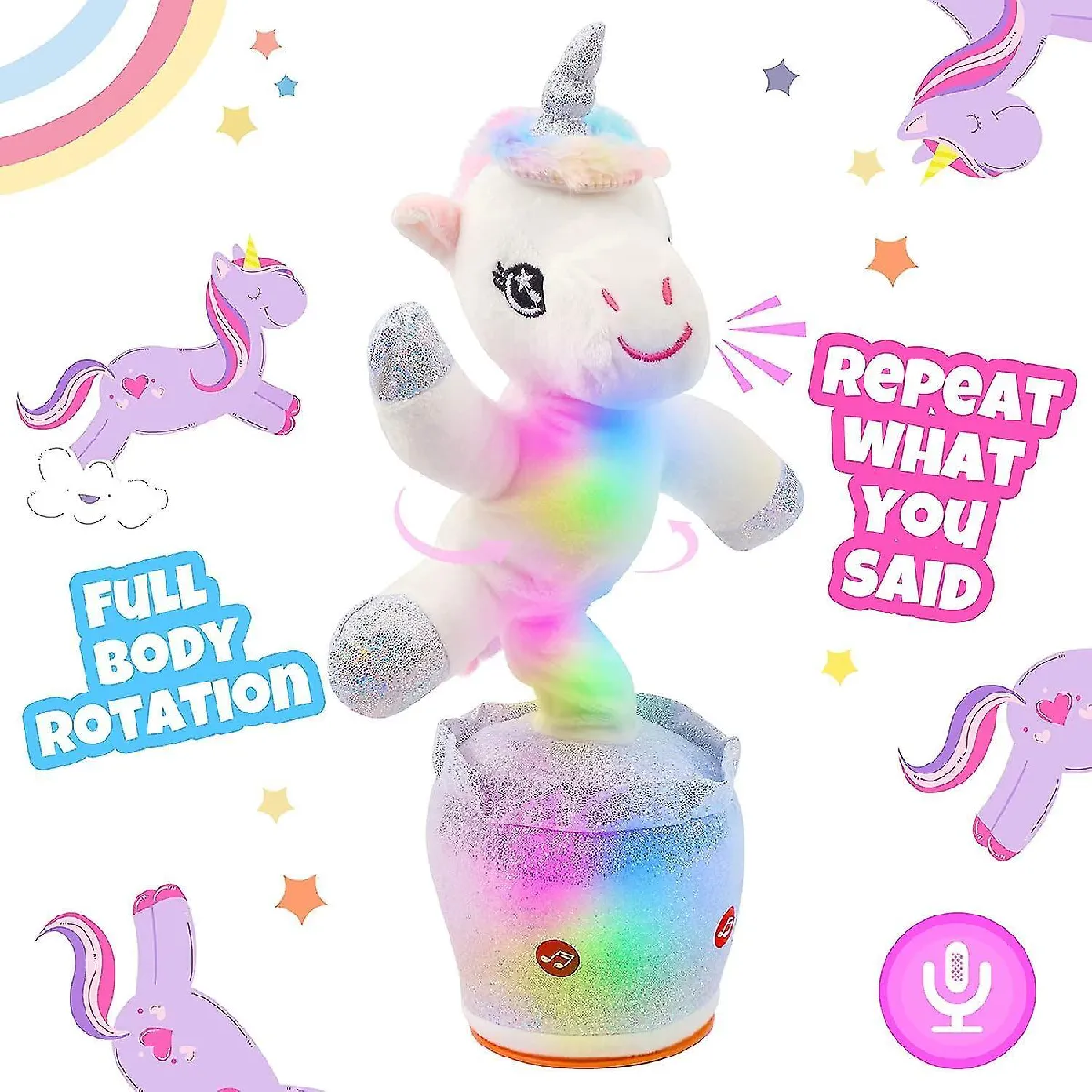 Comparer les prix de Jouet Licorne dansant répète ce que vous dites Talking Toy Wriggle Singing Mimicking Twisting Electric Light Up Interactif Animated Toy Speaking Gi