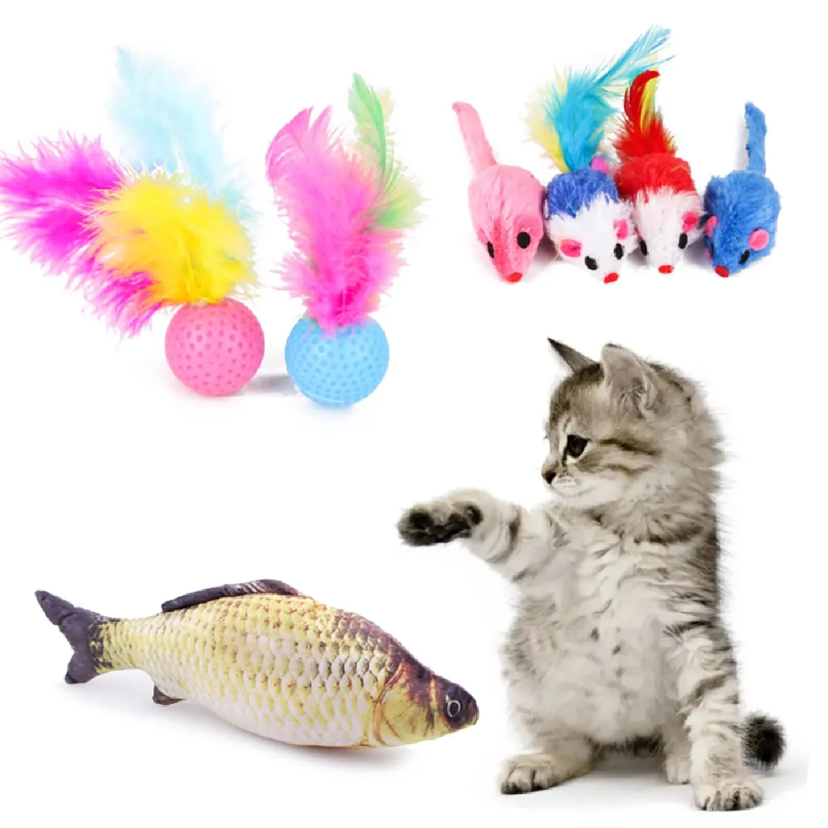 28PCS Jouets pour chats Jouets pour chats Assortis Chats Tunnels Chats Plumes Choux Poissons Pendus Souris Boules de souris et cloches Jouets pour chats