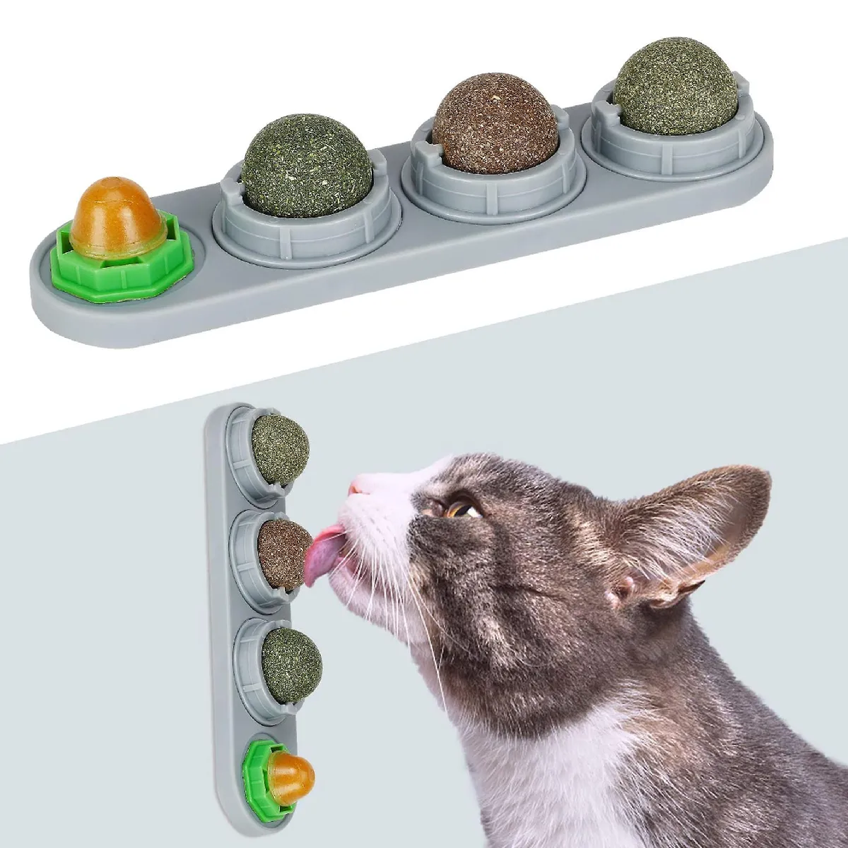 Comparer les prix de Boules murales d'herbe à chat pour chats, paquet de 4 jouets comestibles, jouets à mâcher sains et étanches pour chatons, jouets de nettoyage des dents, friandises murales