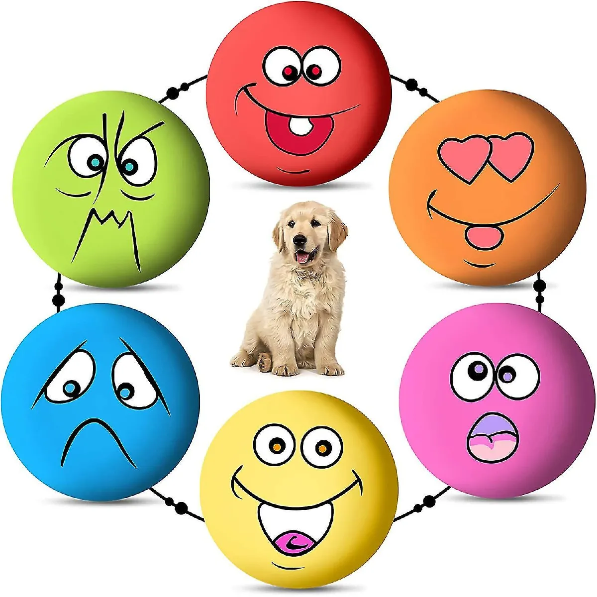 Meilleurs prix pour 6pcs / set Jouets Pour Chiots En Caoutchouc Boules Grinçantes Drôle Jouet à Mâcher Gonflable Doux Pour Petits Animaux De Compagnie Moyens
