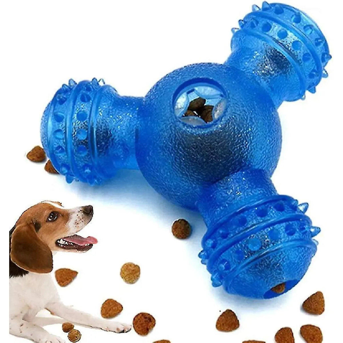 Meilleurs prix pour Boule De Nourriture Pour Chien Avec 3 Trous Pour L'Alimentation Et Le Nettoyage Des Dents Et L'Entraînement Au Qi Pour Les Petits Chiens Moyens (bleu)