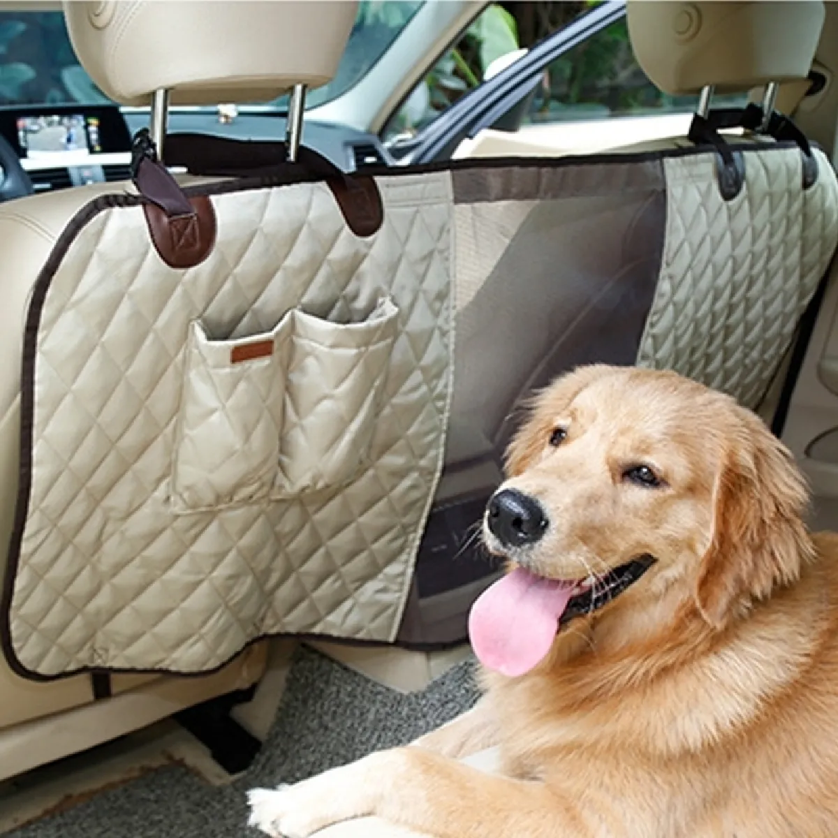 Comparer les prix de Pour Animal de compagnie Chien Beige Car Seat Barrière de sécurité Clôture Deluxe Voyage Pet animaux de Rangée de la arrière Isolation de Protection Net, Taille: 124 x 46 x 31cm