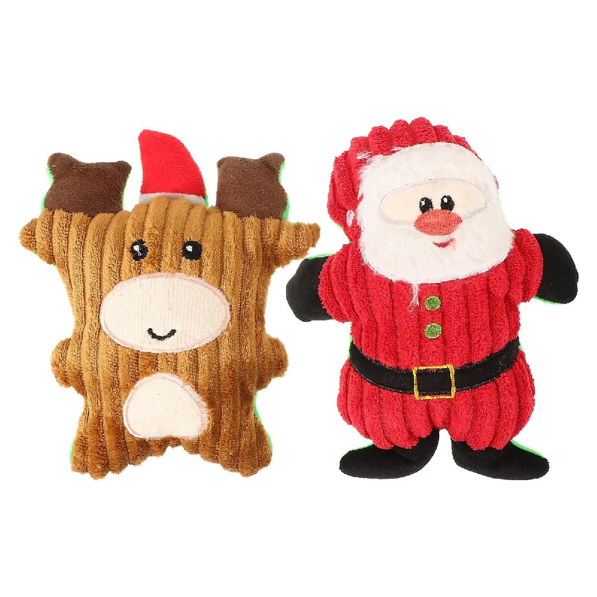 Meilleurs prix pour 2pcs Noël en peluche chien interactif couinant jouet doux en peluche chiot jouet de dentition pour le grincement des dents des animaux de compagnie