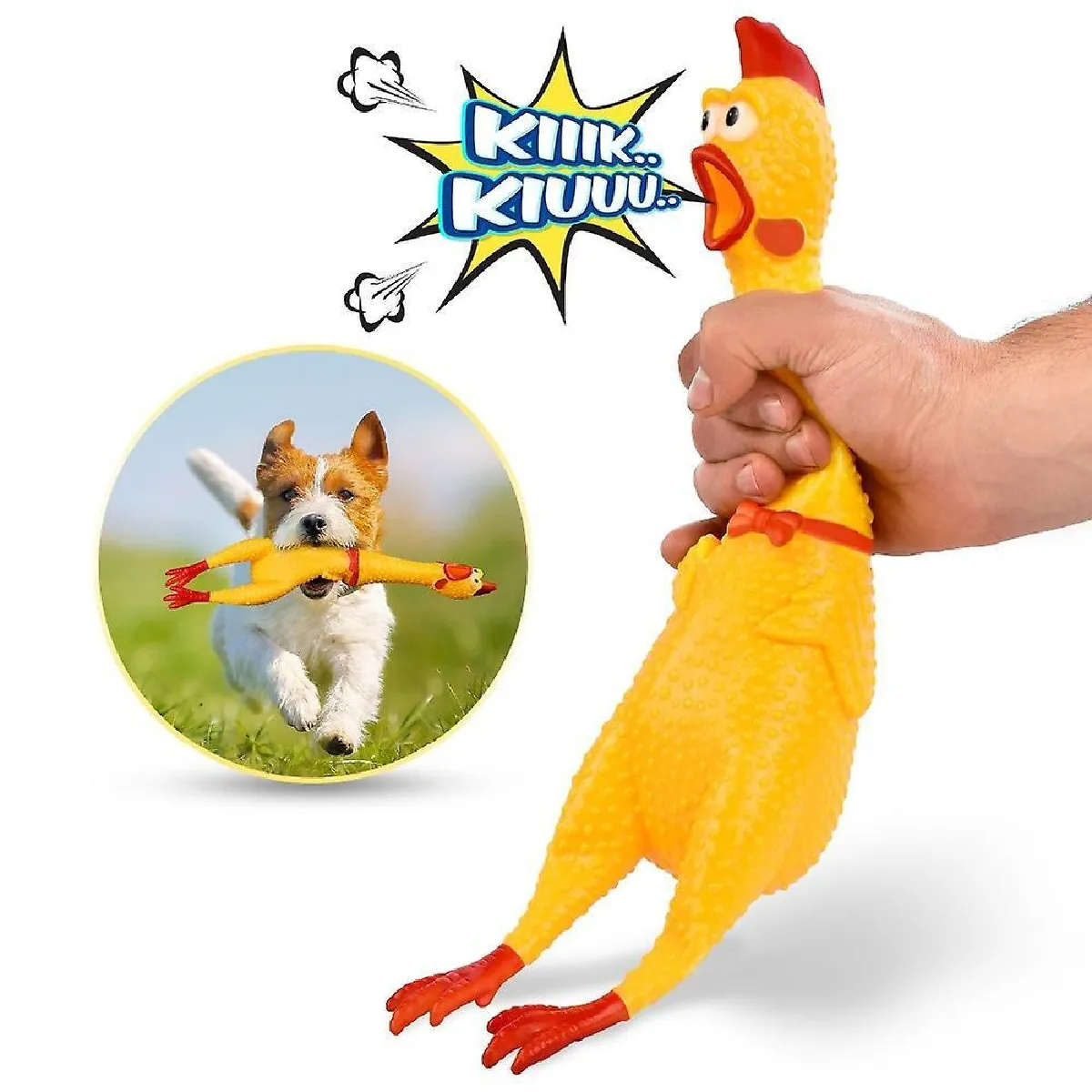 Meilleurs prix pour Jouet à mâchouiller pour chien en caoutchouc jaune, très durable et amusant, en forme de poulet hurlant