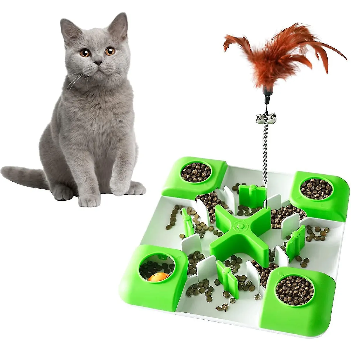Meilleurs prix pour Jouet pour chat en forme de puzzle, distributeur de nourriture pour chat, labyrinthe interactif de friandises et jouets d'entraînement au QI pour chat, vert