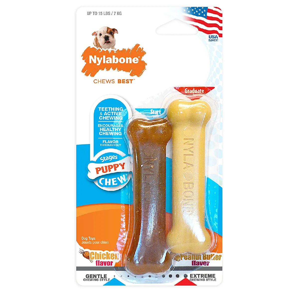 Comparer les prix de nylabone Set de 2 Jouet à Mâcher Os Arôme Poulet/Os Arôme Beurre de Cacahuètes pour Les Tout Petits Chiens Jusqu'à 7 kg