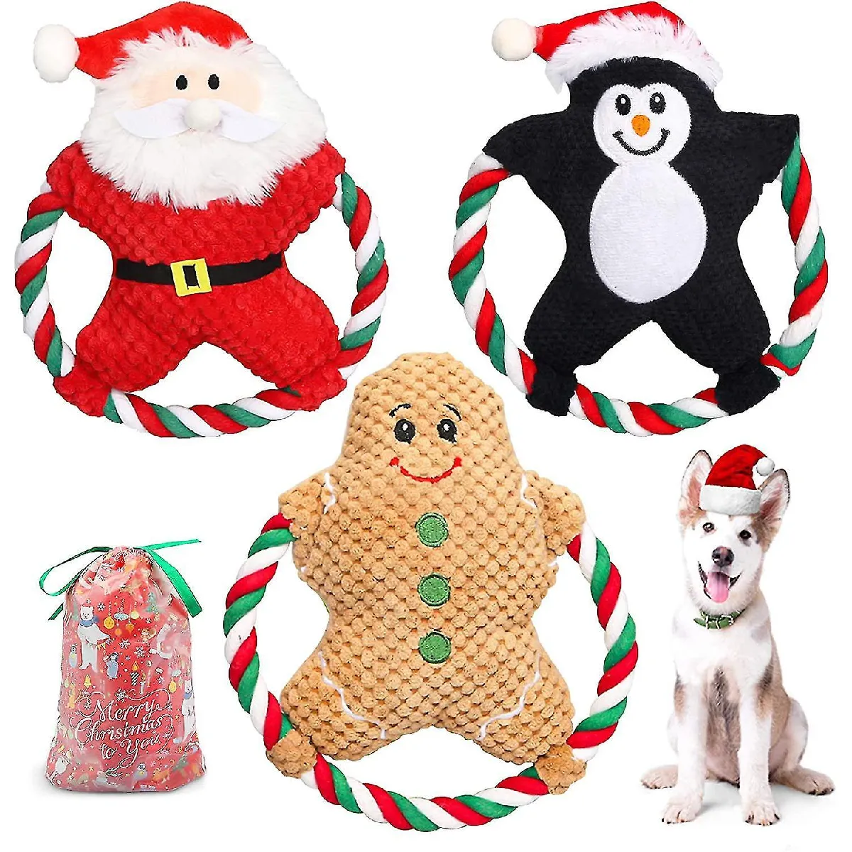 Comparer les prix de Jouets pour chiens en peluche Almi Christmasky - Jouets à mâcher en peluche avec corde de coton Tough