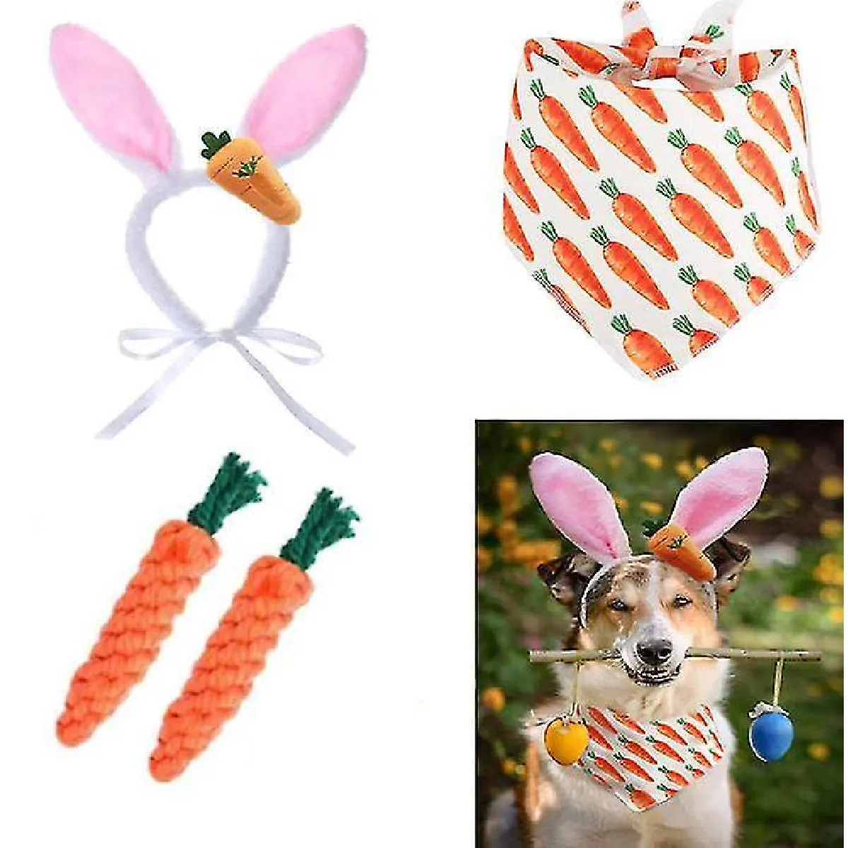 Comparer les prix de Costumes de Pâques de chien, Bandeau d'oreilles de lapin Bandana de chien mignon 2pcs Forme de carotte Chien à mâcher Jouets Cadeaux pour chiot de compagnie