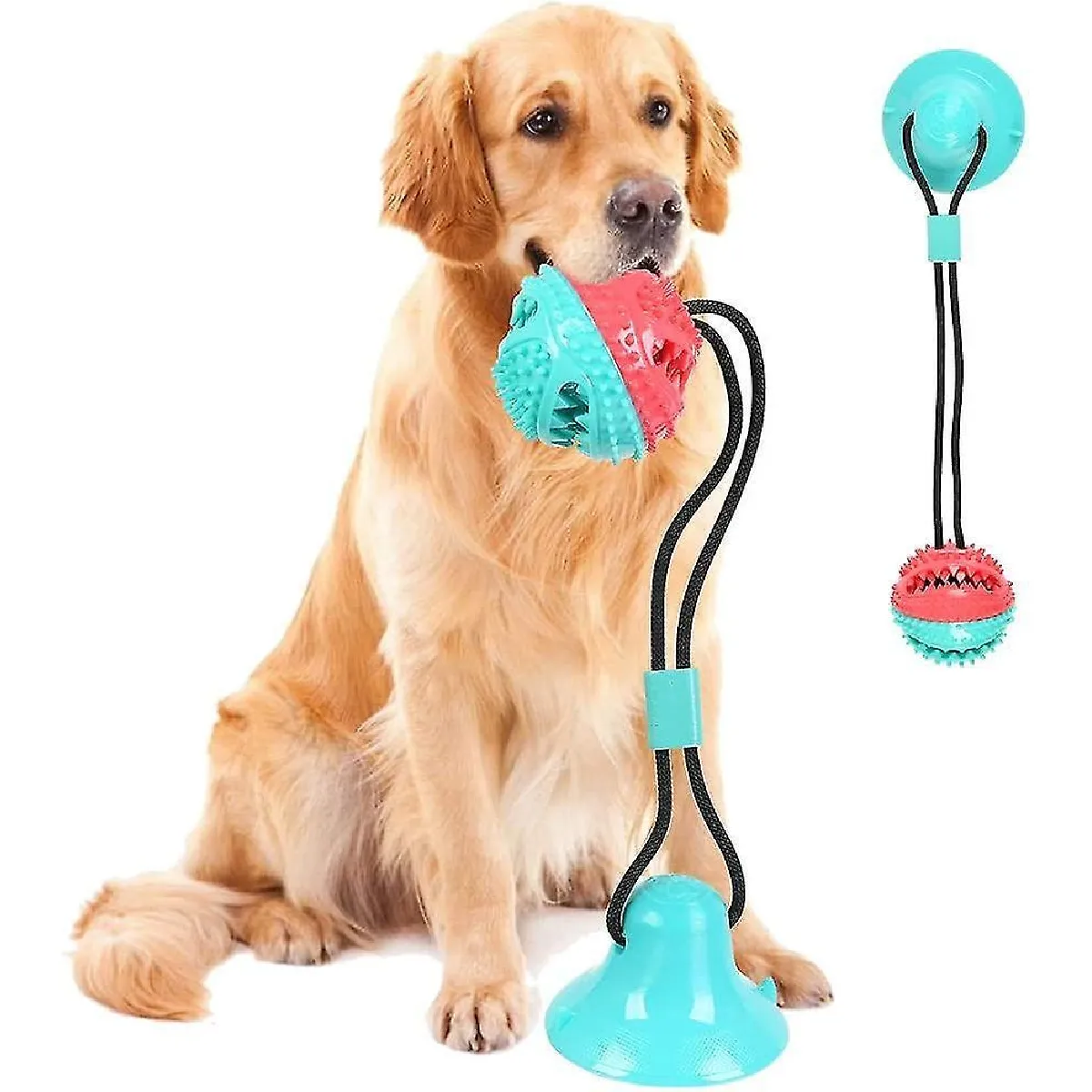 Meilleurs prix pour Jouets à mâcher pour chien avec ventouse, jouet multifonctionnel pour chien avec corde élastique, balle à mâcher pour chien pour le sol en bois et les murs en carrelage.